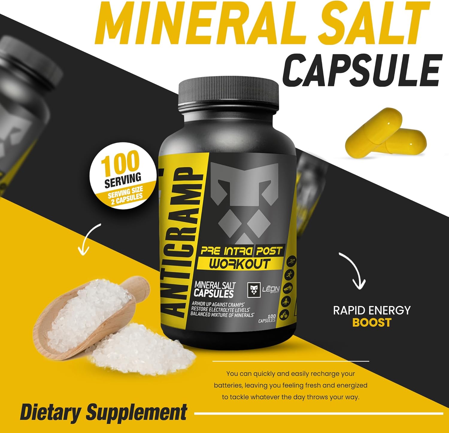 Electrolyte Tablets for Runners - Salt Pills with Sodium for Hydration - Gluten-Free Sport Supplement - 100 Capsules