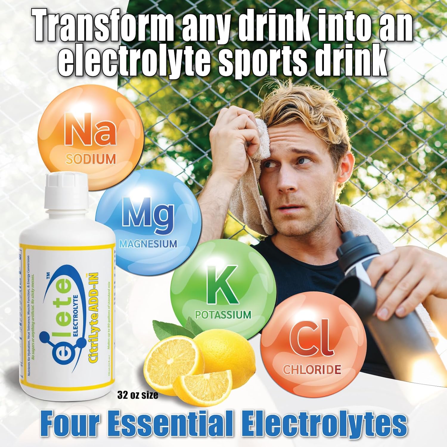 Elete CitriLyte Electrolyte Add-in Drops - Natural Hydration Supplement with Lemon Flavor - Muscle Cramp Relief - 32 oz