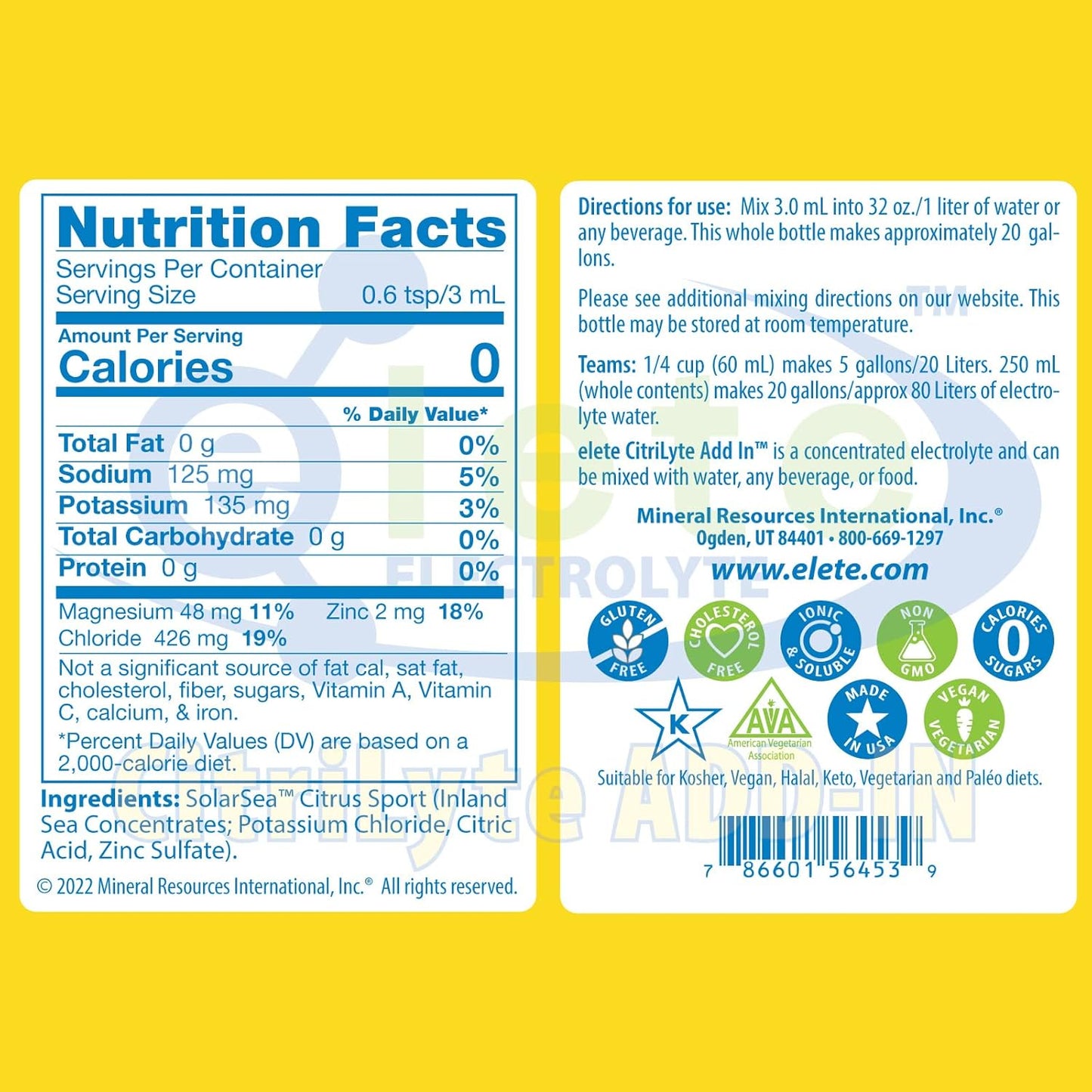 Elete Citrilyte Electrolyte Add-in Drops - Sodium, Magnesium, Potassium, Trace Minerals - 6 Pack Unflavored & Lemon Flavored Bottles - 24.6 mL