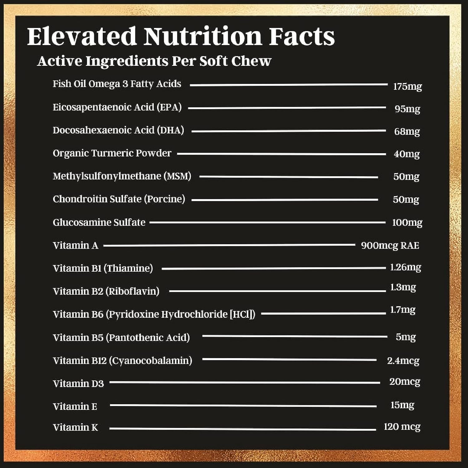 Elevated Pets Ultimate Dog Vitamin Supplement with Omega 3 Fish Oil, MSM, Glucosamine, Chondroitin, EPA/DHA, Turmeric, and Allergy Chews