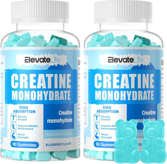 ElevateLife 5000mg Creatine Monohydrate Gummies for Muscle Strength, Energy Boost, Pre-Workout - Blueberry, 180ct