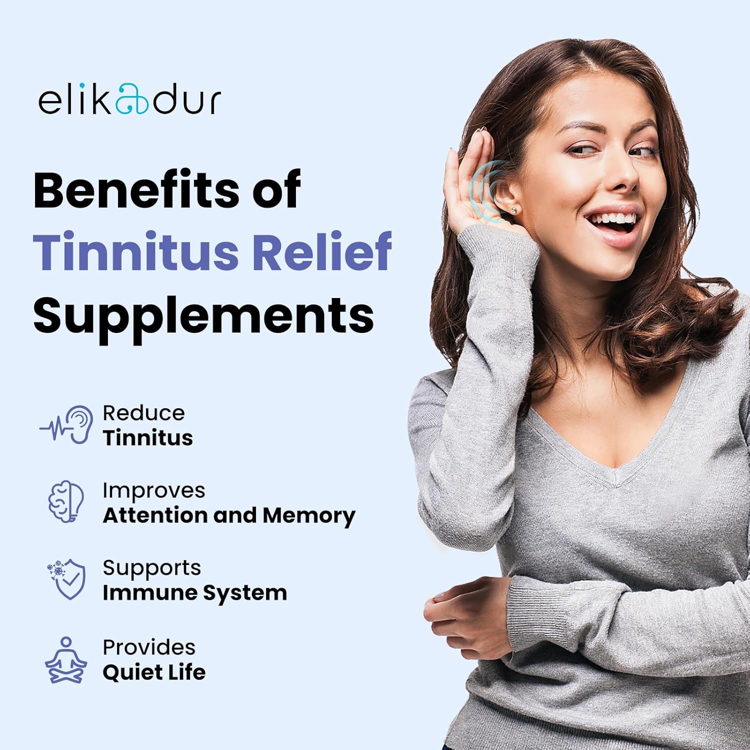 Elikadur 1500 MG Tinnitus Supplement for Ear Ringing Relief - Herbal Blend for Men & Women - 60 Capsules, 2-Pack
