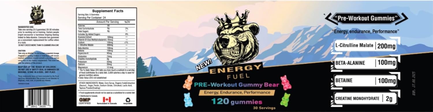 Elite Fuel Pre Workout Gummies - Boost Energy, Increase Strength, Enhance Pump, Improve Athletic Performance, and Endurance