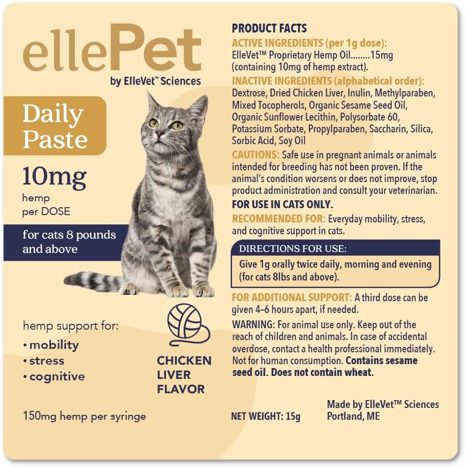 ELLEPET Dailymetabolism boosterPaste for Cats 10 mg - Supports Joint, Stress, Itching, Neuro, and Senior Cat Wellness - For Cats 8lbs and Up
