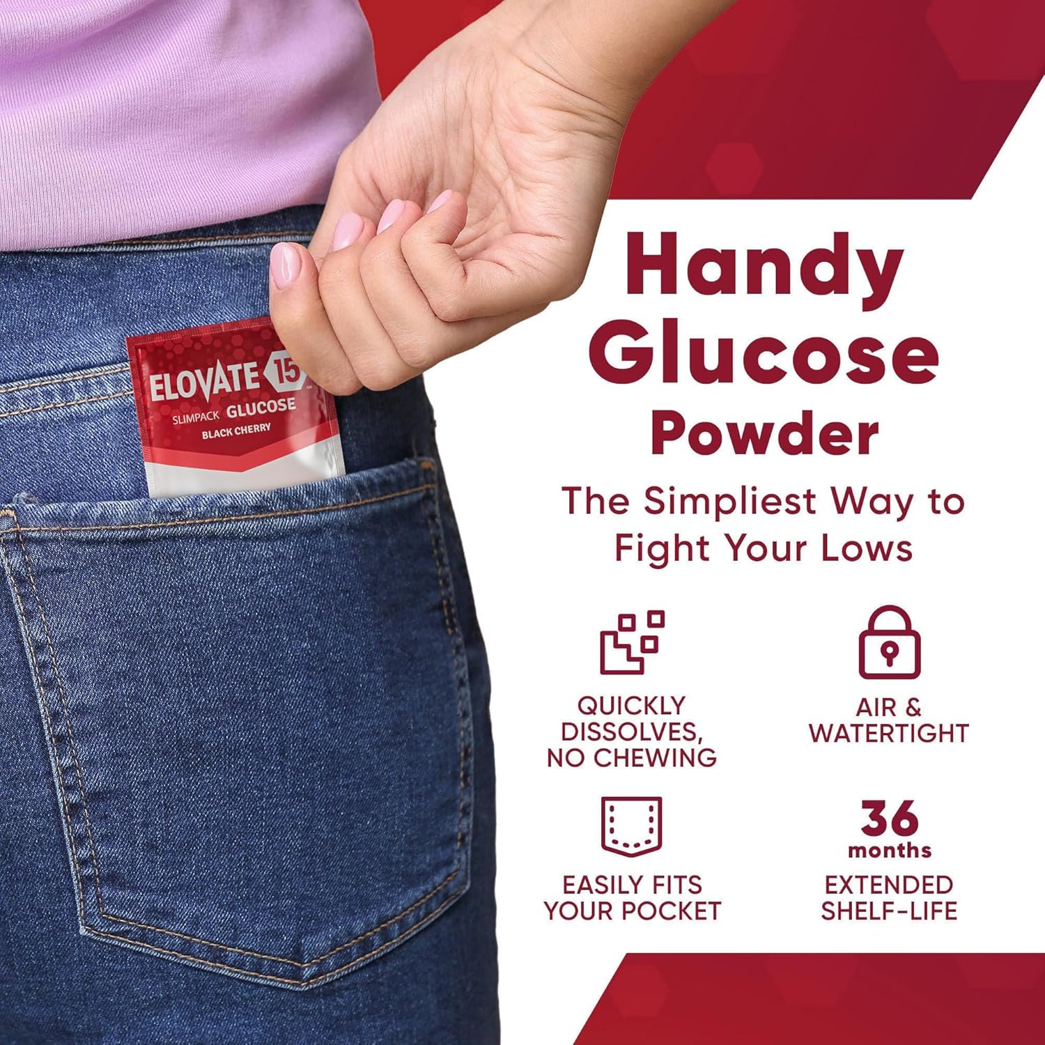 Elovate 15 Slimpaks Glucose Powder Sticks - Fast-Acting Alternative to Gels & Tablets - FSA/HSA Eligible - Natural Strawberry Flavor - Pack of 12