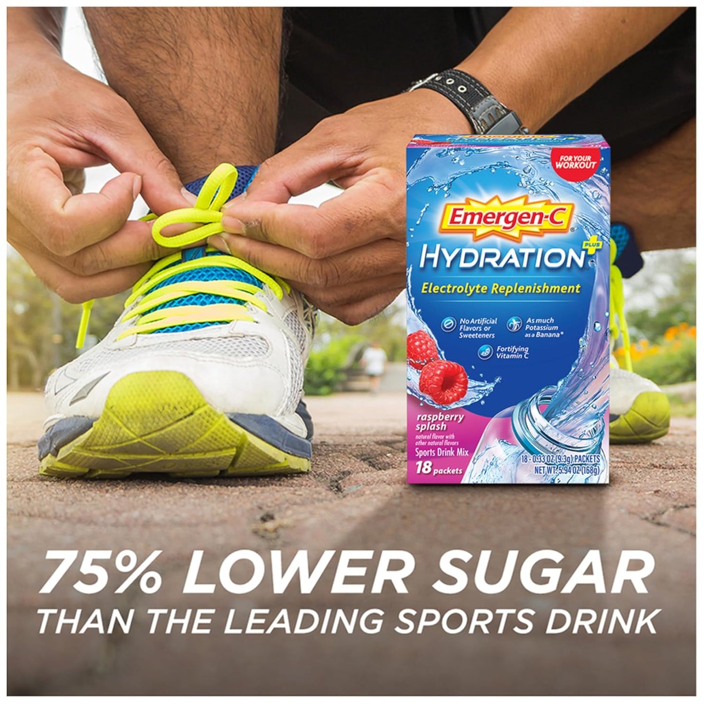 Emergen-C Hydration+ Sports Drink Mix, Raspberry Flavor, 18 Packets, Electrolyte Replenishment & Vitamin C