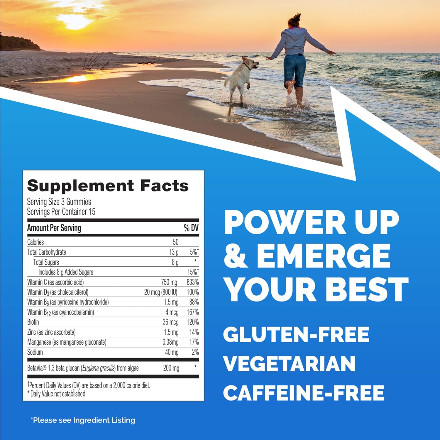 Emergen-C Immune+ Gummies with BetaVia, 1000mg Vitamin C, B Vitamins, Vitamin D, Antioxidants - Super Orange, 45 Count