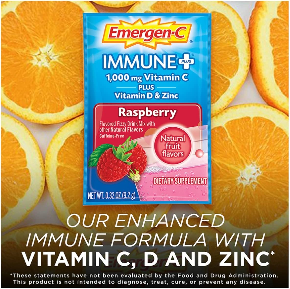 Emergen-C Immune+ Raspberry Fizzy Drink Mix with Vitamin D and Zinc - Pack of 10