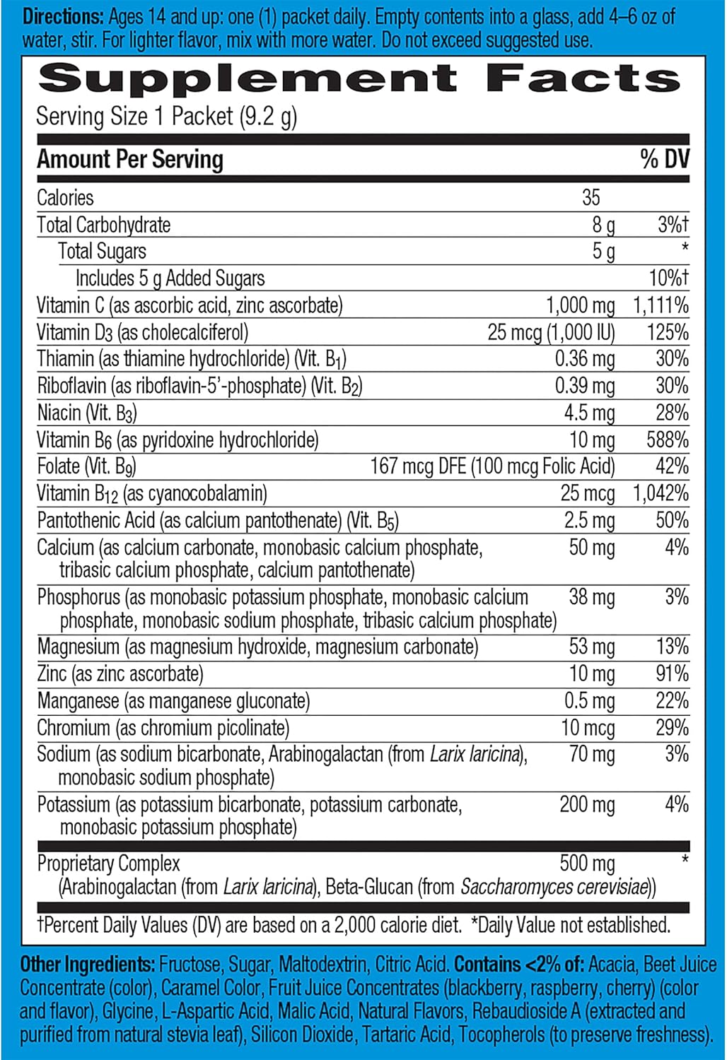 Emergen-C Immune+ Raspberry Fizzy Drink Mix with Vitamin D and Zinc - Pack of 10
