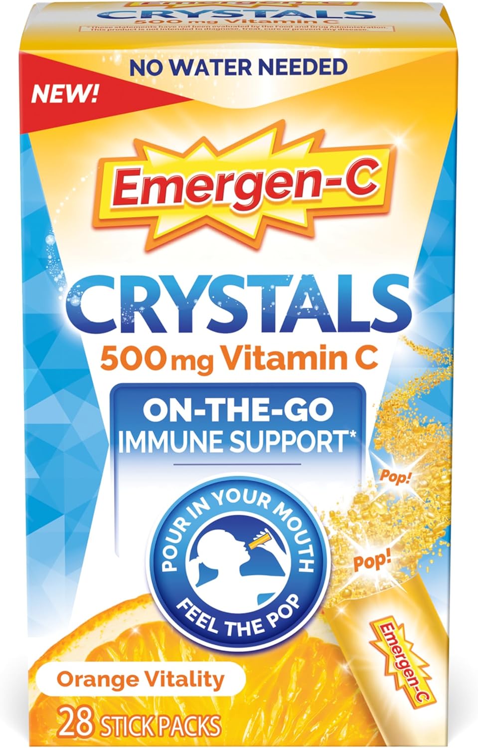 Emergen-C Orange Vitality Crystals - On-The-Go Immune Support Supplement with Vitamin C, B Vitamins, Zinc, and Manganese - 28 Stick Packs