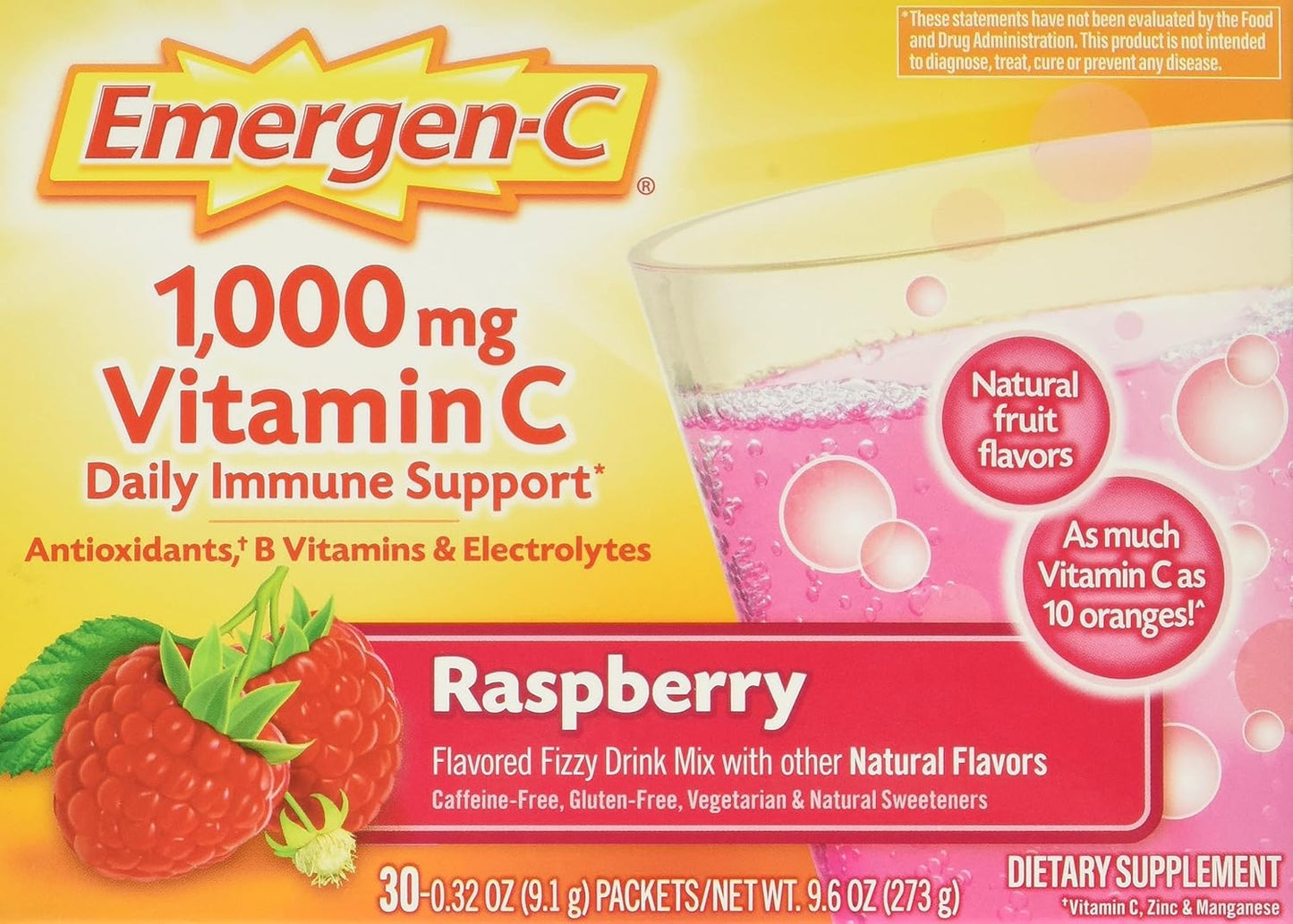 Emergen-C Vitamin C 1000mg Dietary Supplement Drink Mix, Super Orange Flavor, 30 Count Packets