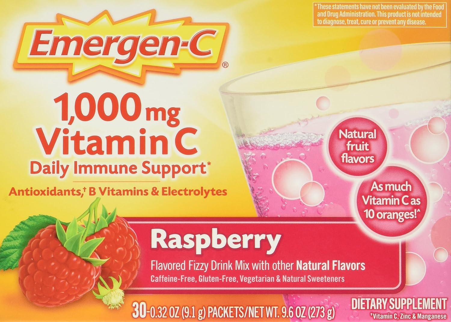 Emergen-C Vitamin C 1000mg Dietary Supplement Drink Mix, Super Orange Flavor, 30 Count Packets