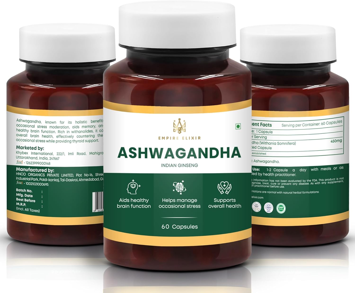 Empire Elixir Ashwagandha Capsules - Energy and Immune Support for Men and Women - 450mg - 60 Capsules