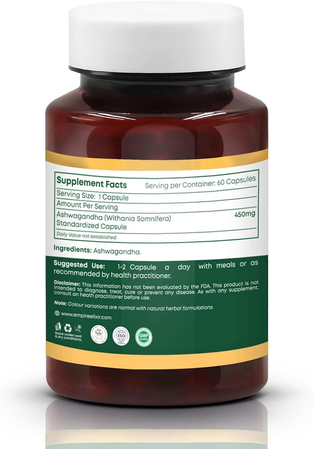 Empire Elixir Ashwagandha Capsules - Energy and Immune Support for Men and Women - 450mg - 60 Capsules