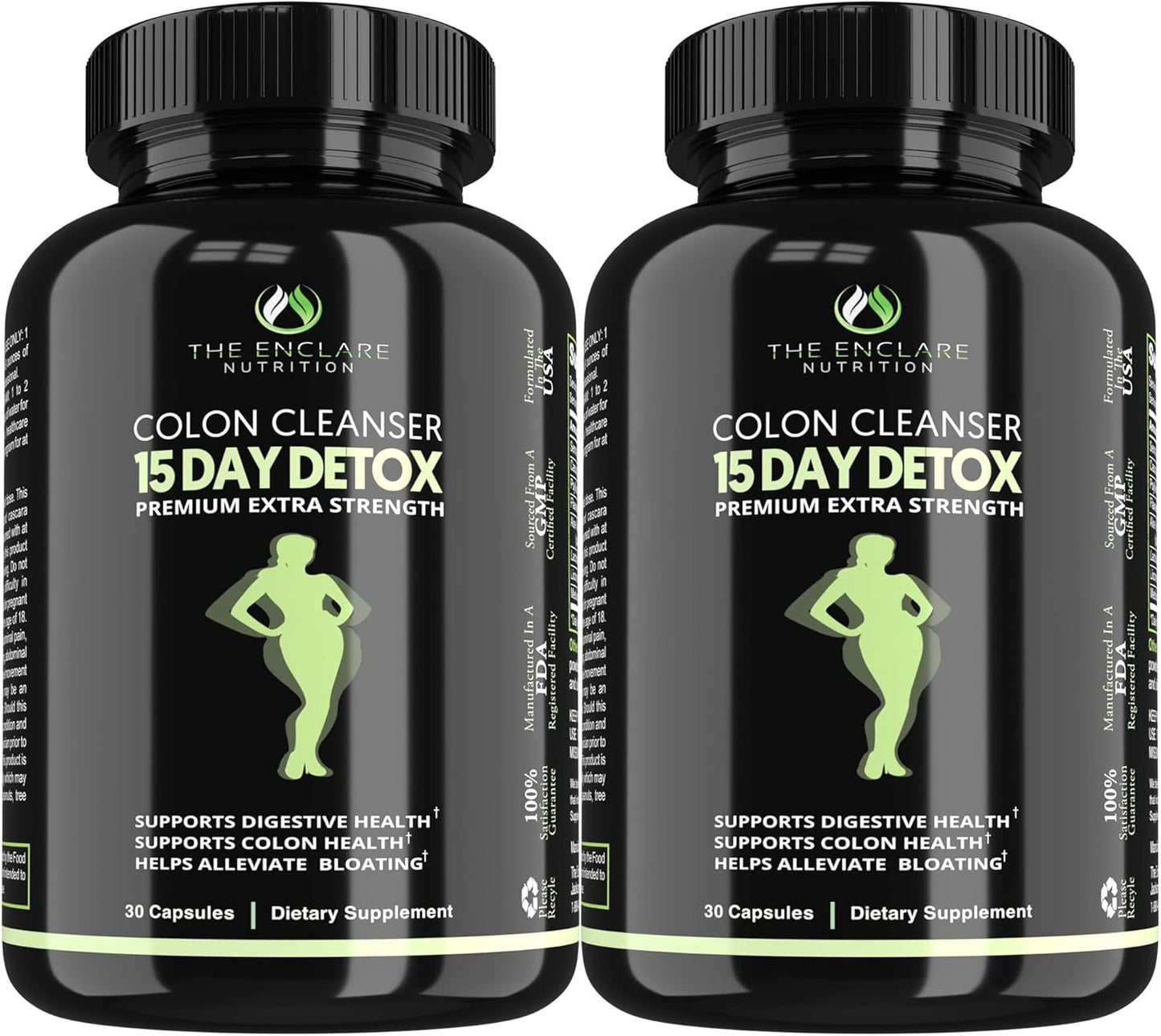 Enclare Nutrition Colon Cleanse: Fast-Acting Detox for Constipation Relief, Bloating, Probiotic, Fiber, Regularity, Energy - 2 Pills