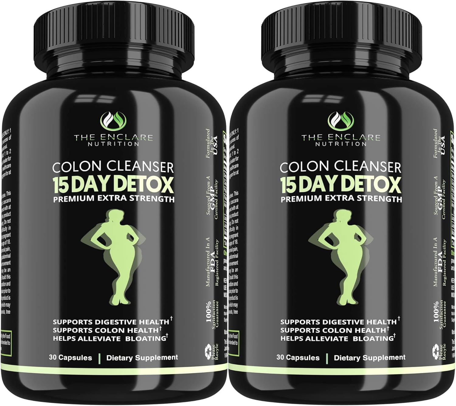Enclare Nutrition Colon Cleanse: Fast-Acting Detox for Constipation Relief, Bloating, Probiotic, Fiber, Regularity, Energy - 2 Pills