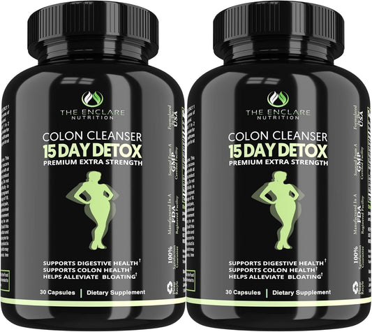 Enclare Nutrition Colon Cleanse: Fast-Acting Detox for Constipation Relief, Bloating, Probiotic, Fiber, Regularity, Energy - 2 Pills