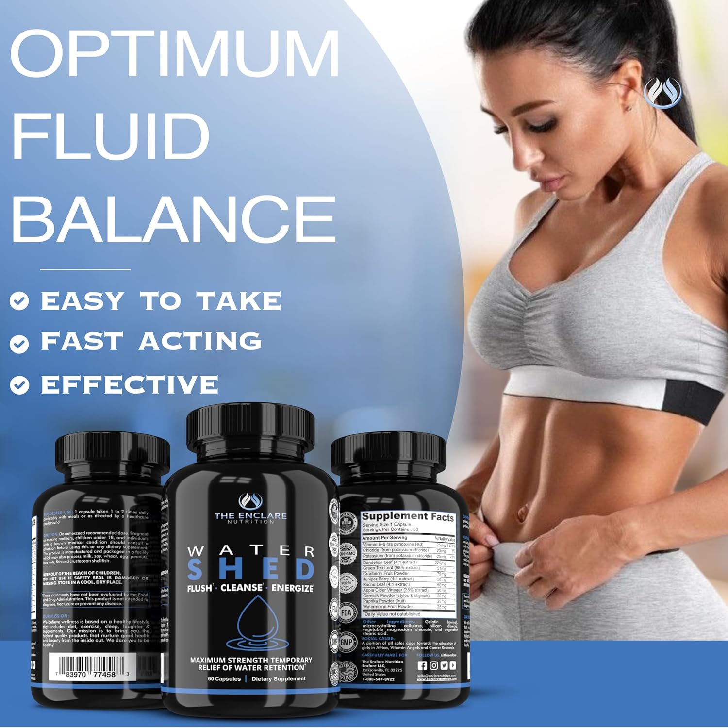 Enclare Nutrition Watershed Max Strength Water Pills for Diuretic Relief and Detox - Liver, Kidney, Weight Management - 1 Bottle