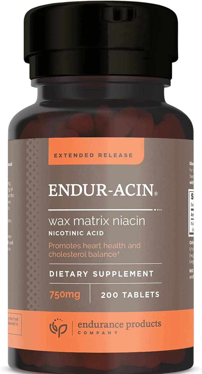 Endurance Products EndurAcin - Extended Release Niacin 750mg, 200 Tablets for Optimal Absorption & Low-Flush, Non-GMO, Vegan, Gluten Free