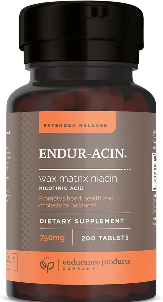 Endurance Products EndurAcin - Extended Release Niacin 750mg, 200 Tablets for Optimal Absorption & Low-Flush, Non-GMO, Vegan, Gluten Free