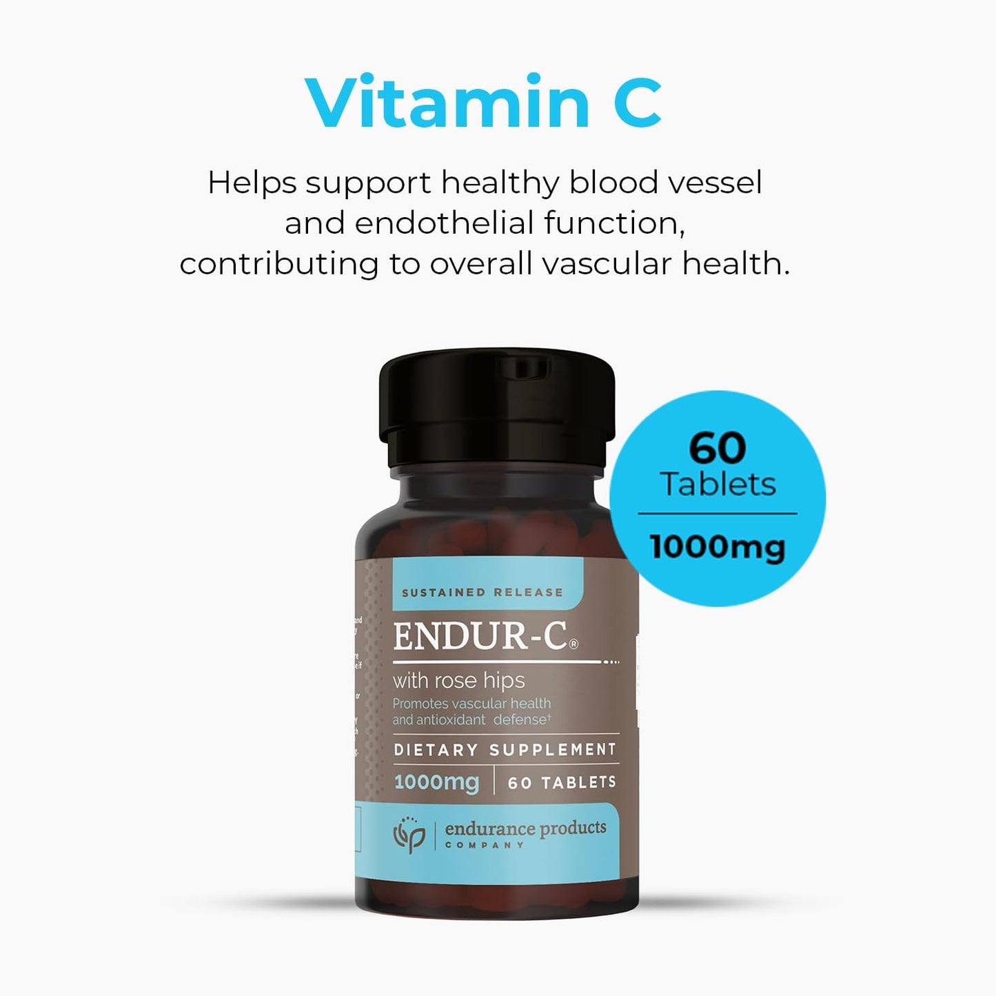 Endurance Products EndurC 1000mg Time Release Vitamin C Tablets with Rose HIPS - 60 Tablets for Optimal Absorption