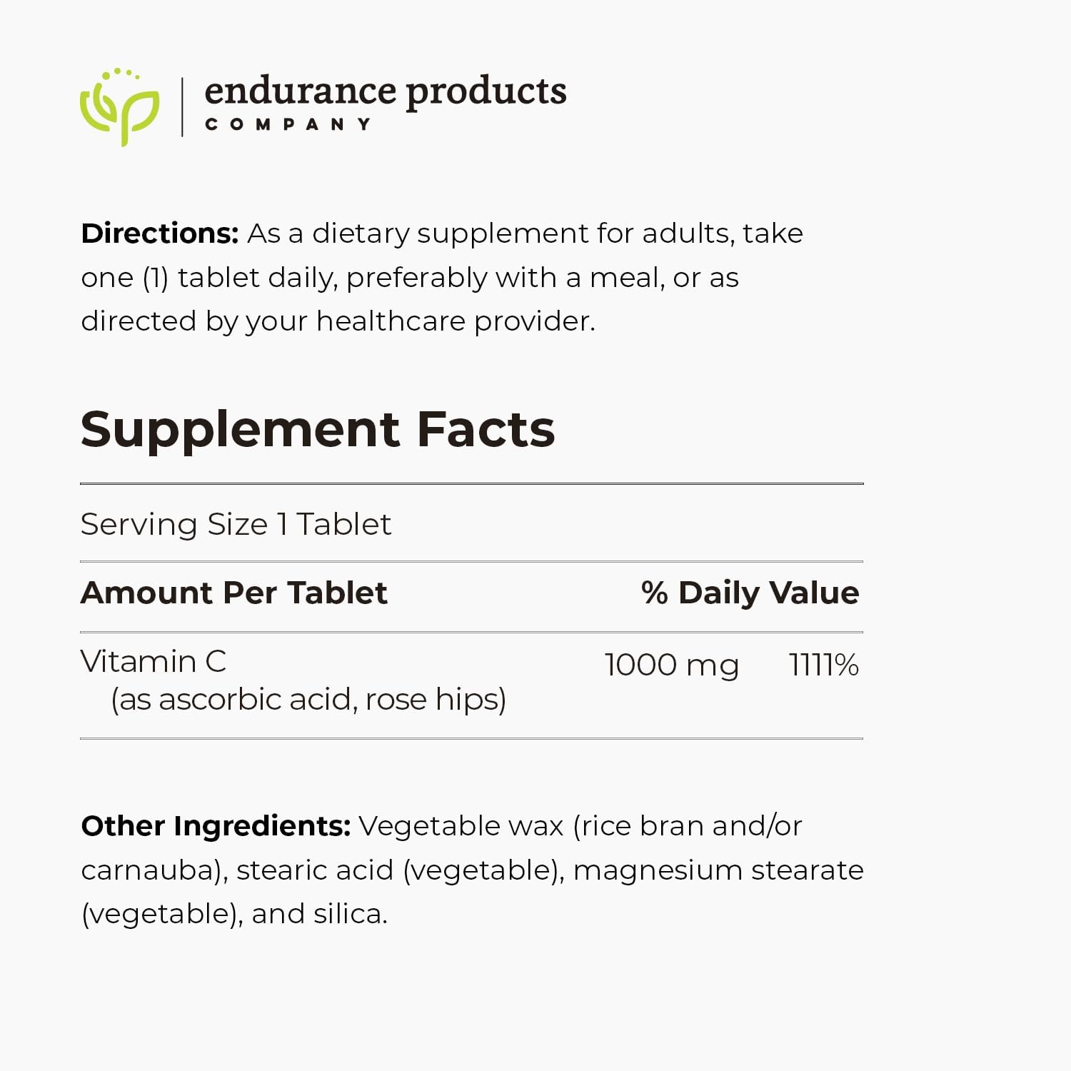 Endurance Products EndurC 1000mg Time Release Vitamin C Tablets with Rose HIPS - 60 Tablets for Optimal Absorption