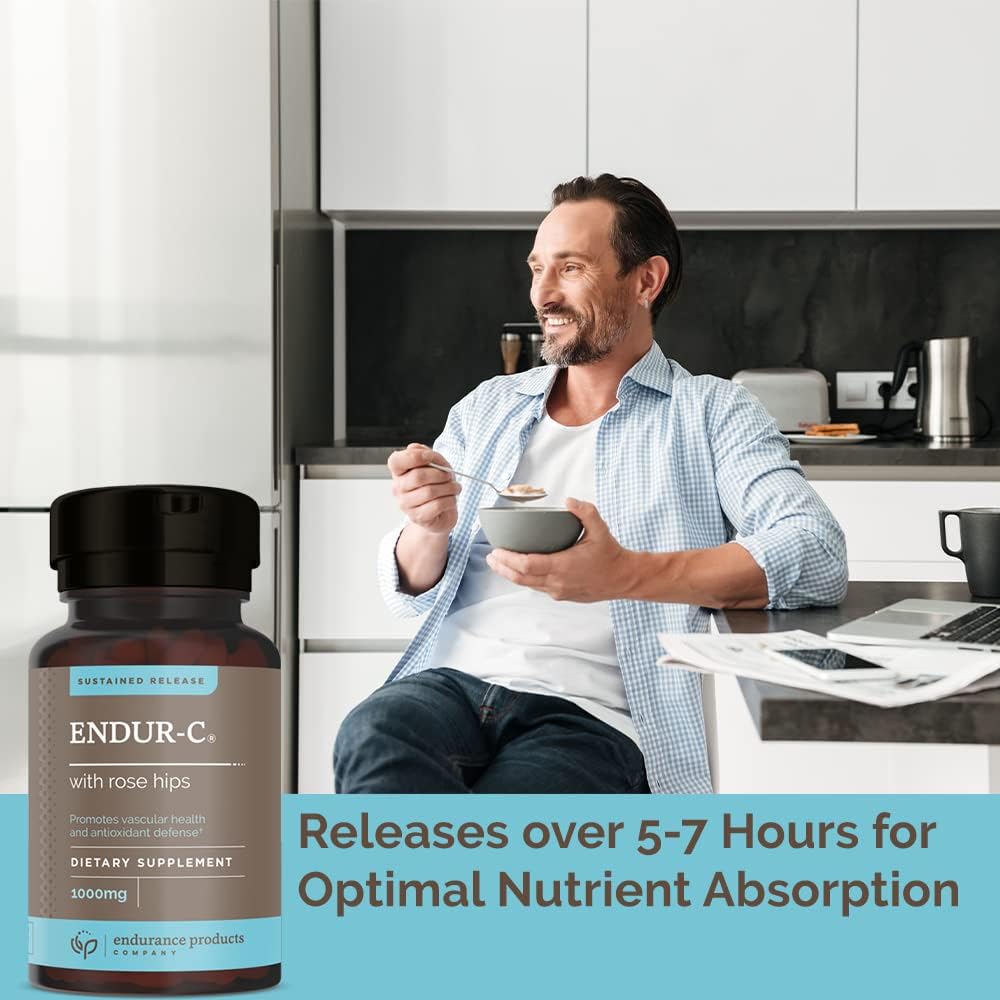 Endurance Products EndurC 1000mg Time Release Vitamin C Tablets with Rose HIPS - 60 Tablets for Optimal Absorption
