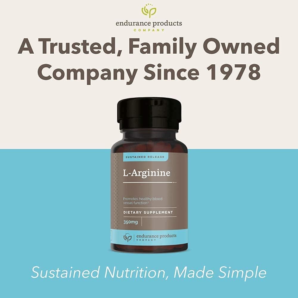 Endurance Products L-Arginine 350mg Sustained Release Tablets for Optimal Nitric Oxide Production - 180 Count