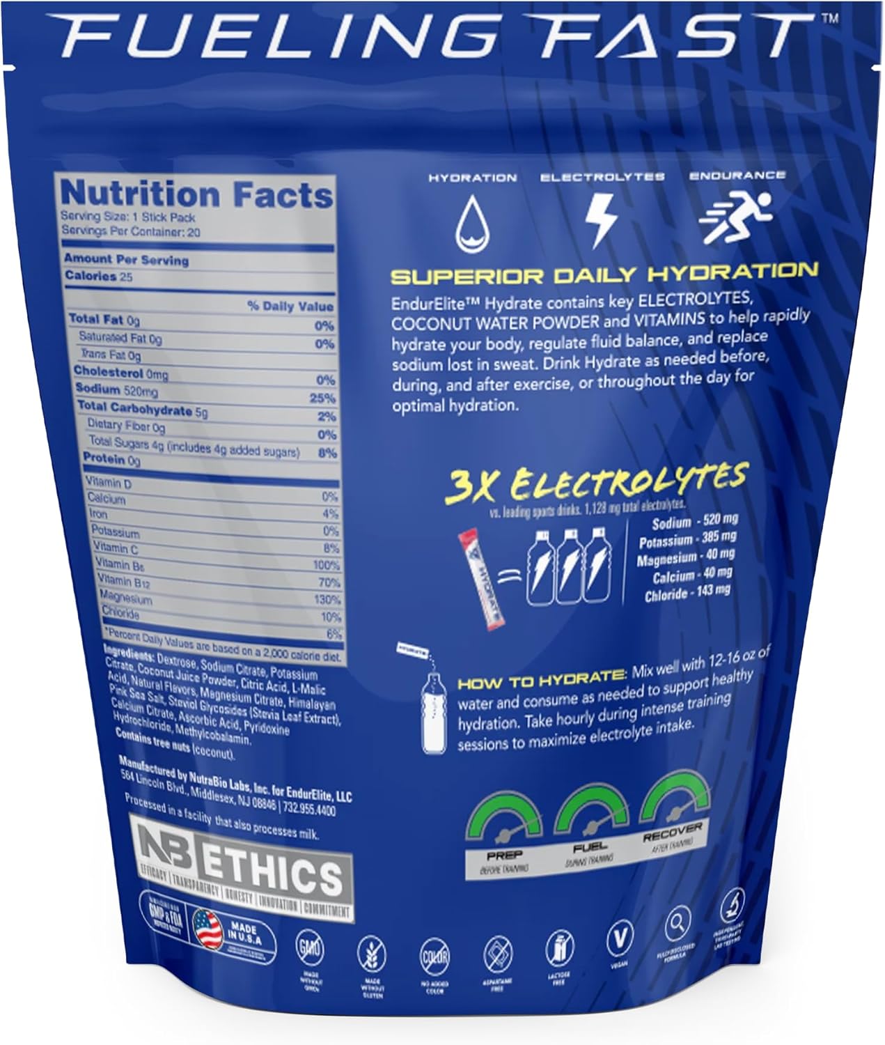 EndurElite Hydrate Elite Variety Pack - 20 Stick Packs for Hydration Powder