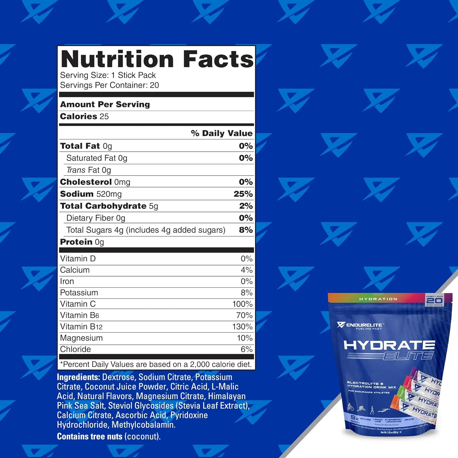 EndurElite Hydrate Elite Variety Pack - 20 Stick Packs for Hydration Powder