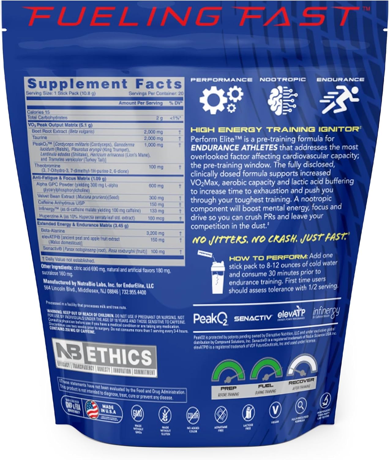 EndurElite Perform Elite Pre-Workout Powder Supplement for Endurance Athletes - 20 Servings - Fast Fruit Burst Flavor