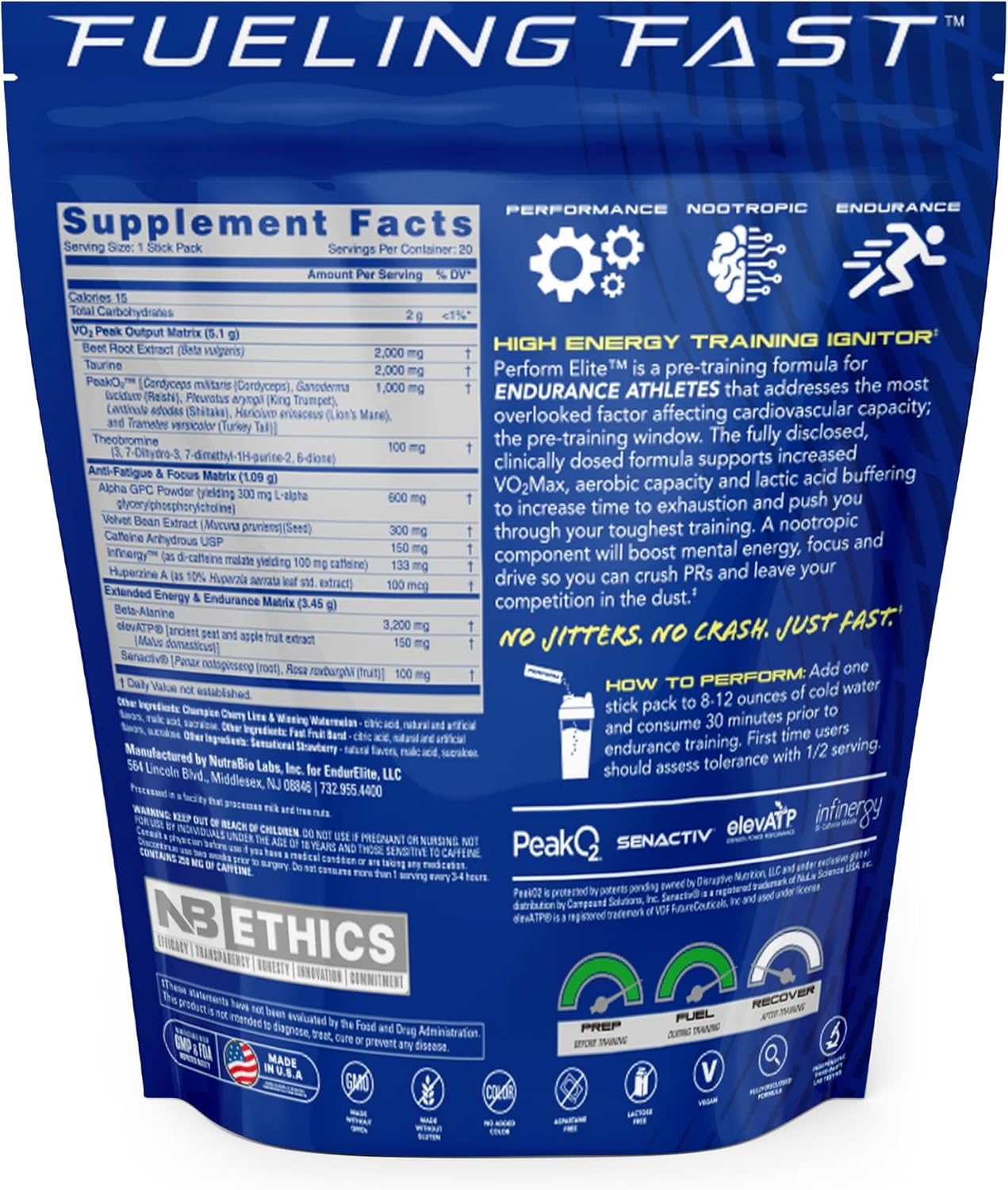 EndurElite Perform Elite Pre-Workout Powder Supplement for Endurance Athletes - 20 Servings Variety Pack