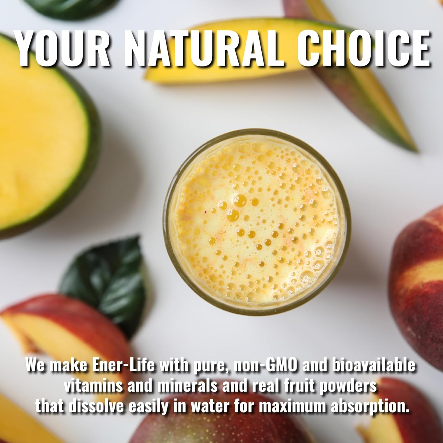 Ener-C Peach Mango Multivitamin Drink Mix Powder - Vitamin C 1000mg & Electrolytes - Natural Energy & Immune Support - Non-GMO Vegan & Gluten Free - 30 Packets