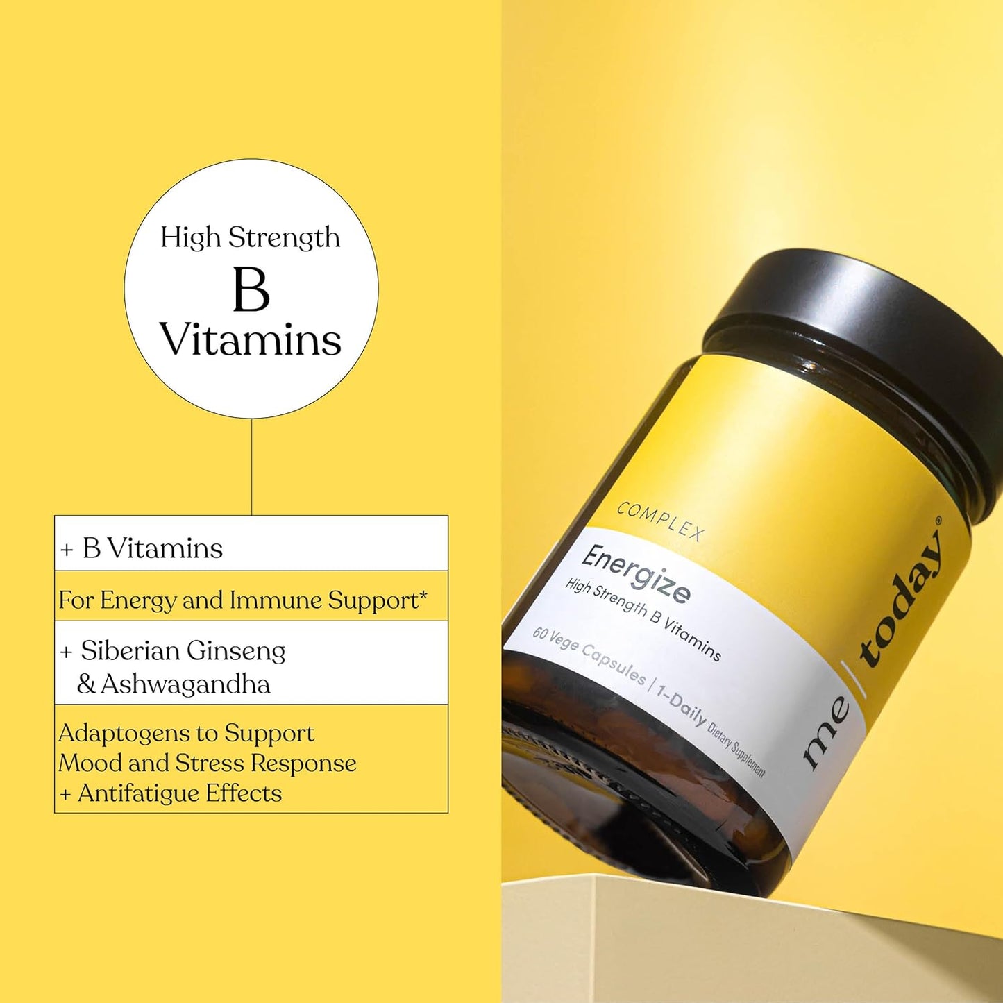 Energise Supplement with High Strength B Vitamins, Vitamin C, Ashwagandha, and Zinc - 60 Capsules, Vegan Formula