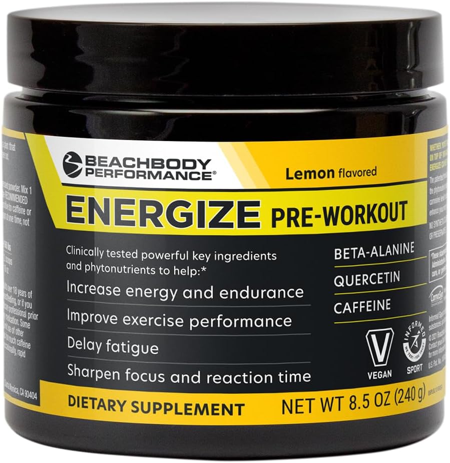 Energize Pre Workout Powder - Beta-Alanine, Quercetin & Low-Dose Caffeine Formula - Lemon Flavored - 40 Servings
