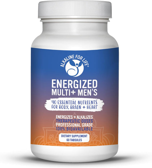 Energized Multi Men's Alkaline Vitamins - Potent Multivitamin with 40 Nutrients, B Complex, Vitamin D, C, K, Zinc, Quercetin, Calcium, Magnesium