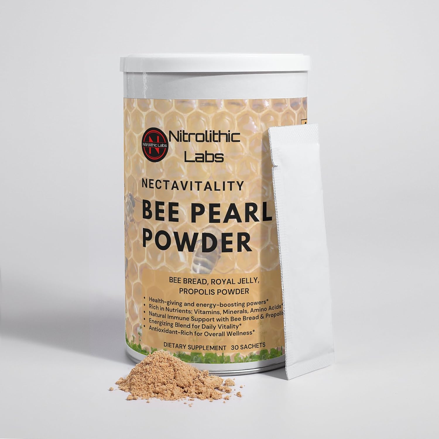 Energizing Bee Pearl Powder Supplement for Wellness and Vitality - Vegetarian & Gluten Free - 30 Sachets