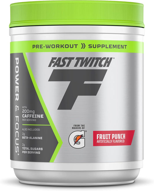 Energizing Caffeinated Pre-Workout Supplement Mix, Fruit Punch Flavor, 1.01lb Canister - Fast Twitch