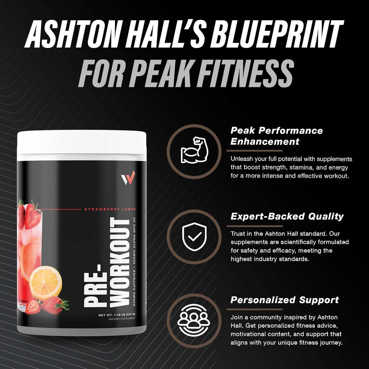 Energizing Pre Workout Powder for Peak Performance - Sugar-Free Blend with l Theanine, Beta-Alanine, and B-Vitamins - Strawberry Lemon Flavor for Men & Women