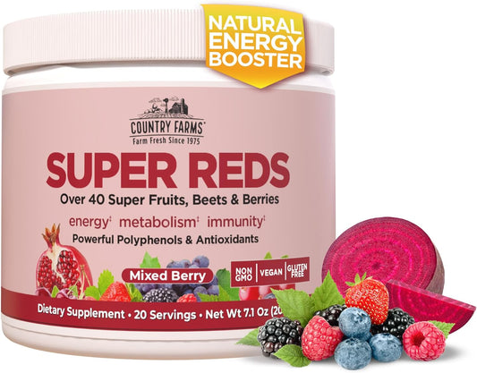 Energizing Superfood Blend with 48 Fruits and Berries for Energy and Antioxidant Support, Mixed Berry Flavor, 20 Servings
