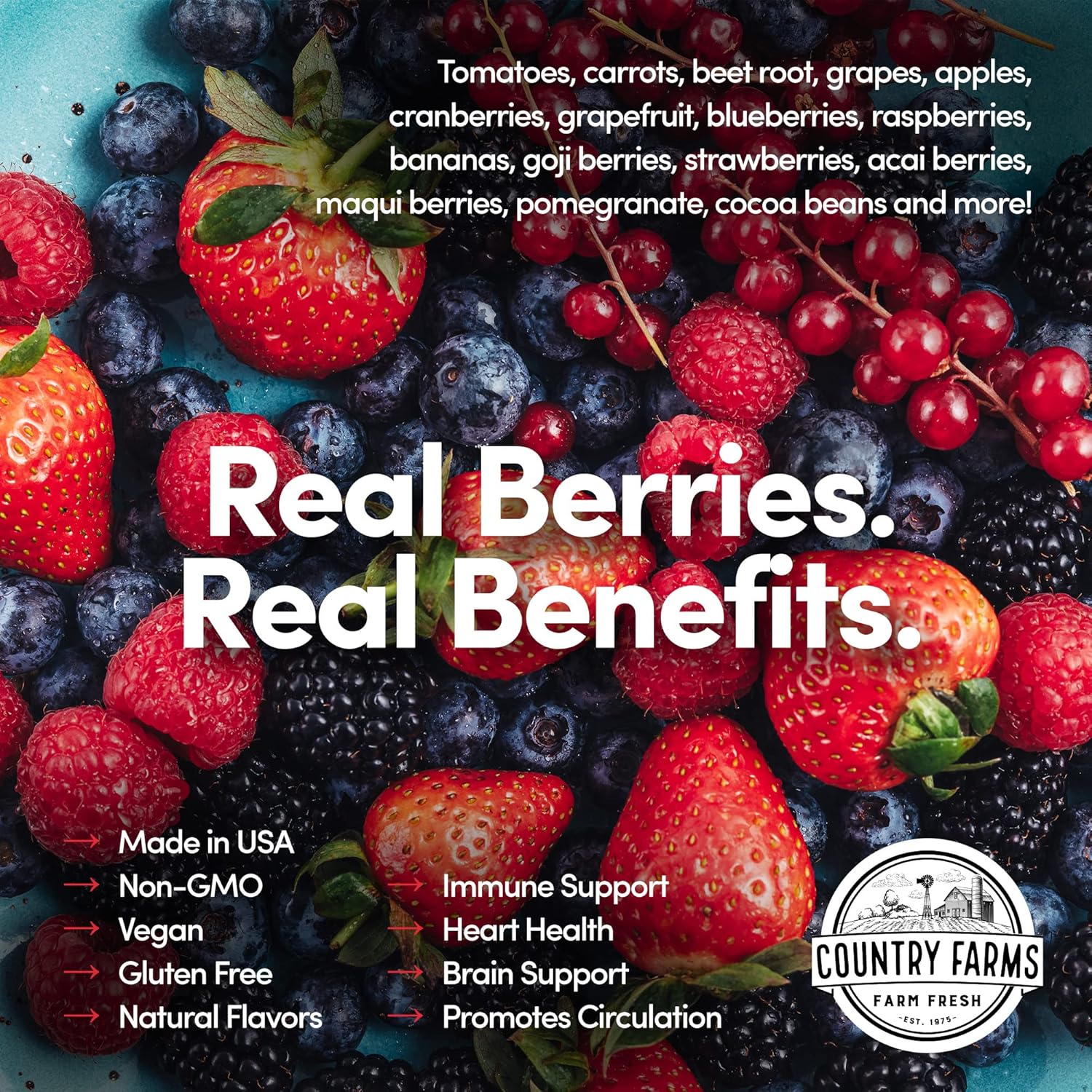 Energizing Superfood Blend with 48 Fruits and Berries for Energy and Antioxidant Support, Mixed Berry Flavor, 20 Servings
