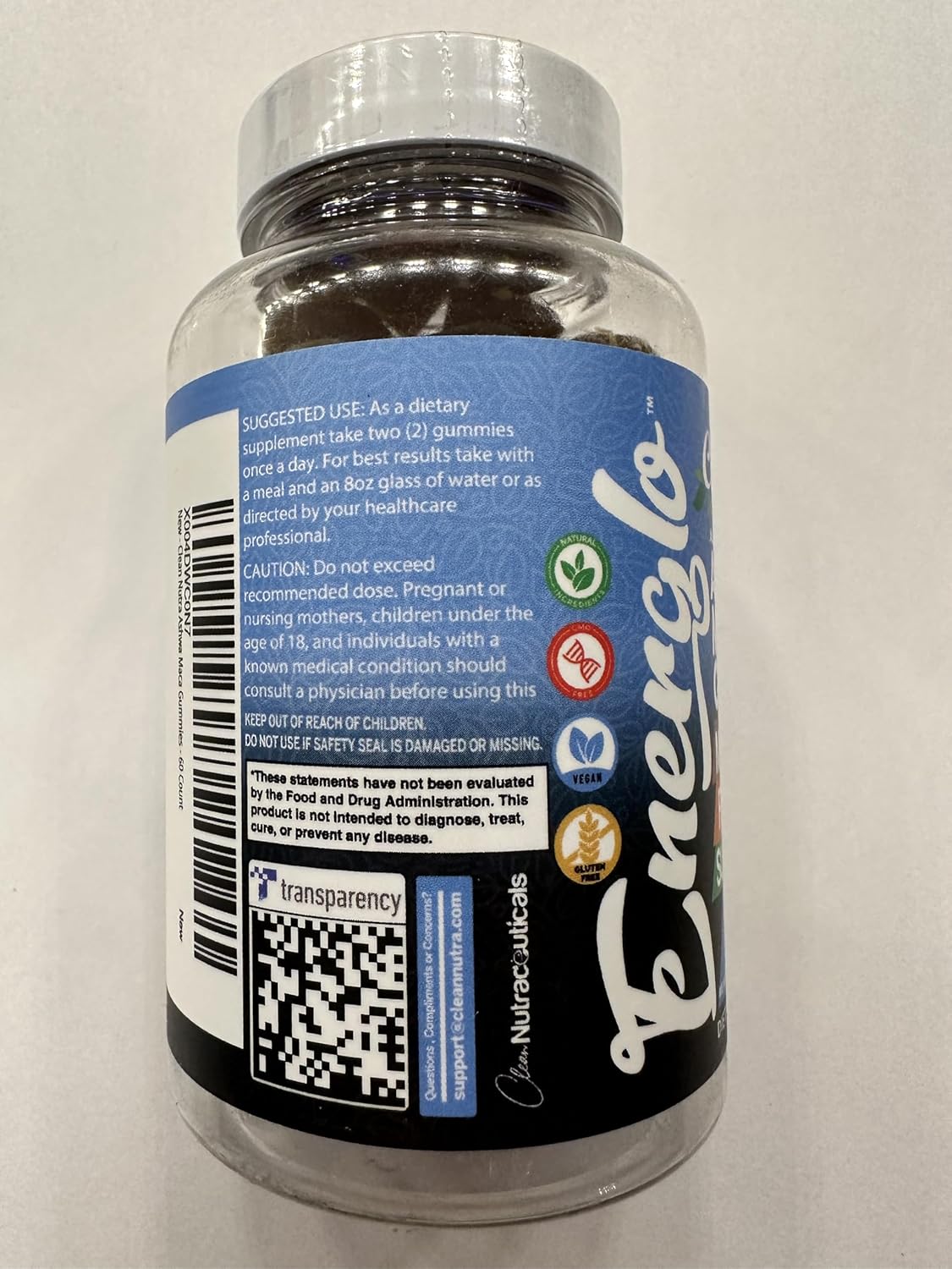 Energlo by Clean Nutra: Peach Flavored Vegan Gummy Vitamins with Ashwagandha, Maca Root, Fenugreek, and More