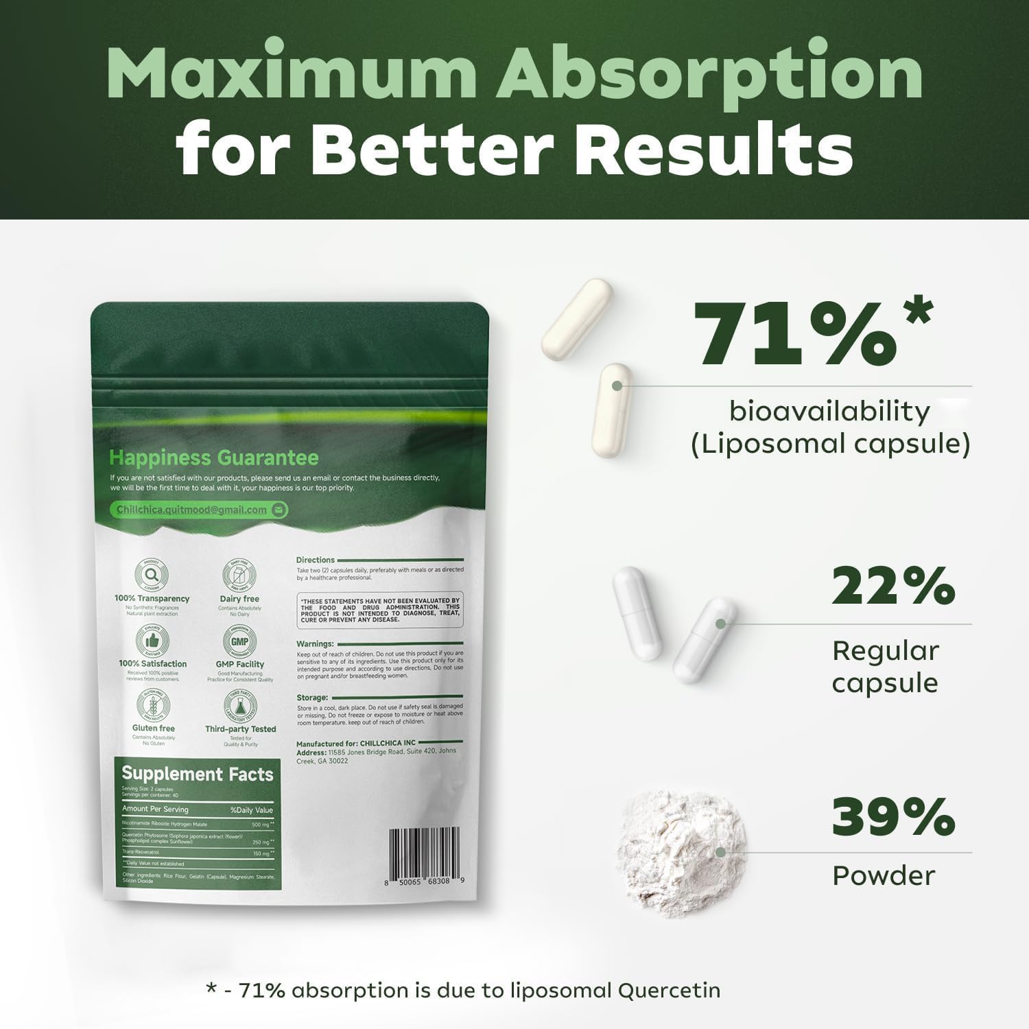 Energy and Focus Boosting NAD+ Supplement with Nicotinamide Riboside 900mg - 80 Capsules for Anti-Aging and Cellular Health