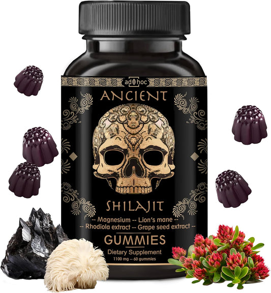 Energy and Immune Support Shilajit Gummies with Magnesium, Lion’s Mane, Rhodiola, Grape Seed - 60 Ct