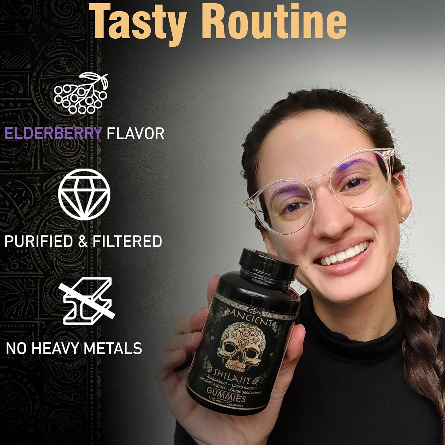 Energy and Immune Support Shilajit Gummies with Magnesium, Lion’s Mane, Rhodiola, Grape Seed - 60 Ct