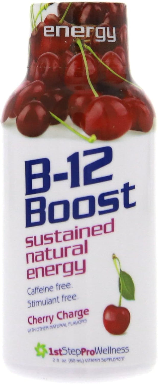 Energy-Boosting B-12 Cherry Charge Liquid Supplement - 12 Bottles (2 fl oz each)