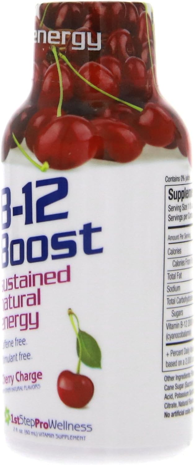 Energy-Boosting B-12 Cherry Charge Liquid Supplement - 12 Bottles (2 fl oz each)