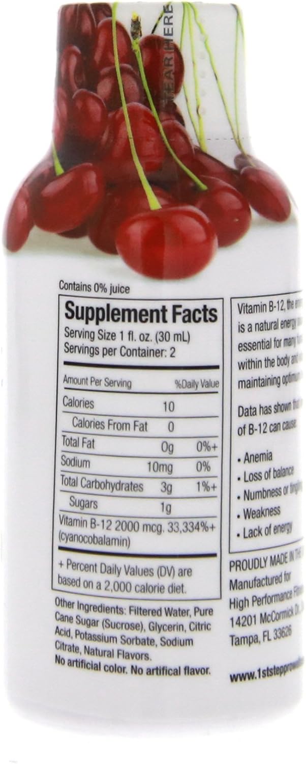 Energy-Boosting B-12 Cherry Charge Liquid Supplement - 12 Bottles (2 fl oz each)