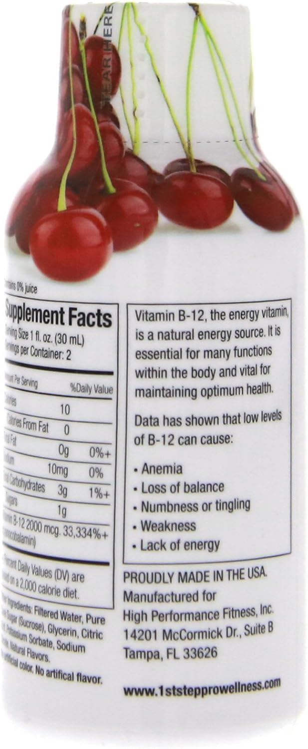 Energy-Boosting B-12 Cherry Charge Liquid Supplement - 12 Bottles (2 fl oz each)