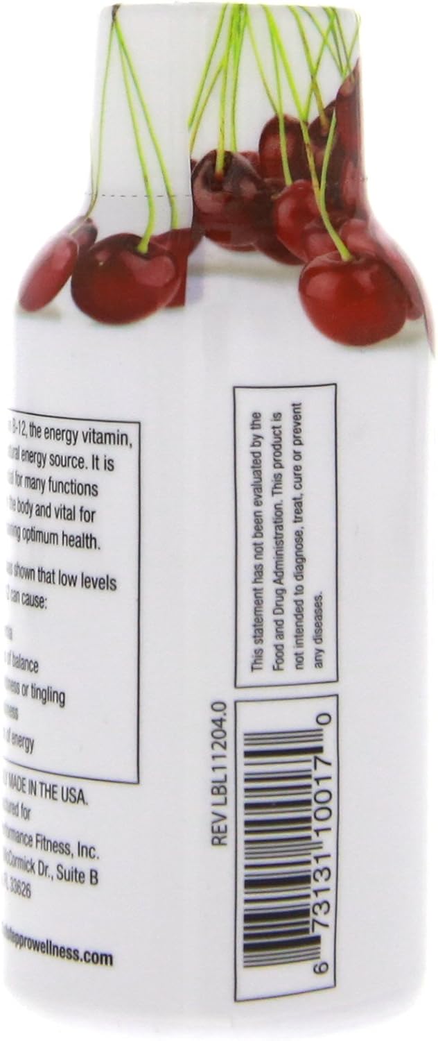 Energy-Boosting B-12 Cherry Charge Liquid Supplement - 12 Bottles (2 fl oz each)